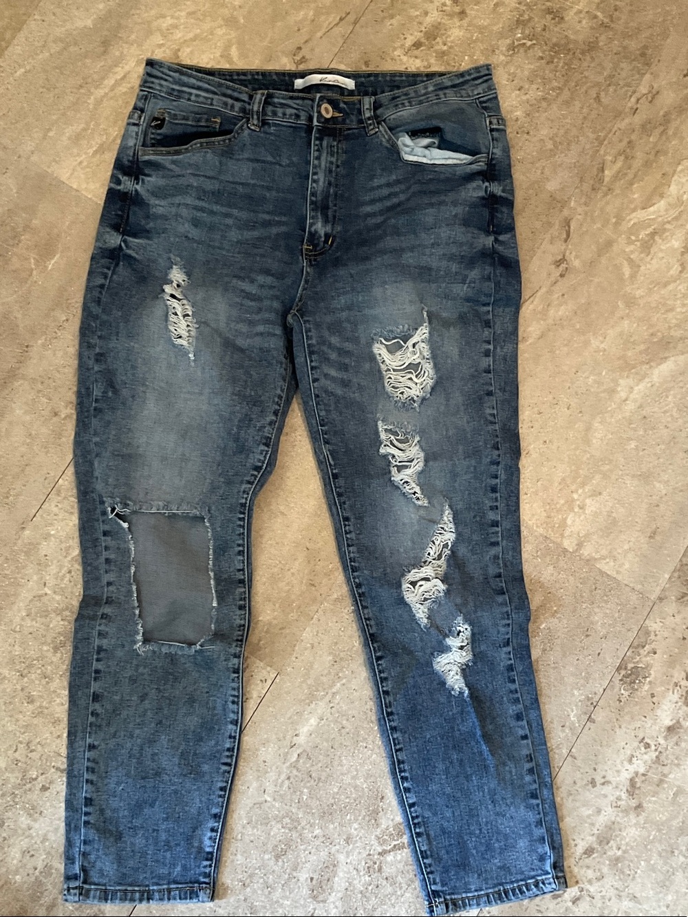 KanCan Dark Blue Ripped Ankle Jeans